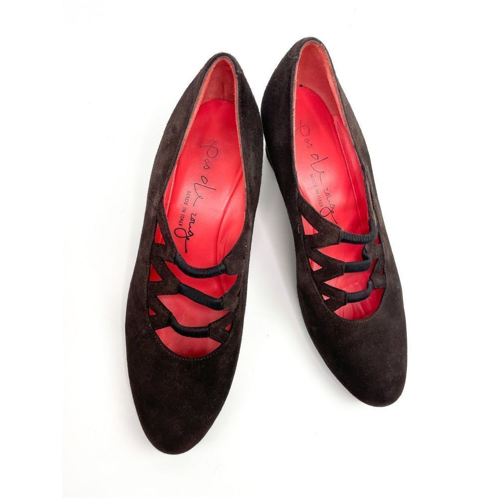 Pas de Rouge Black Suede Heels with Red Interior